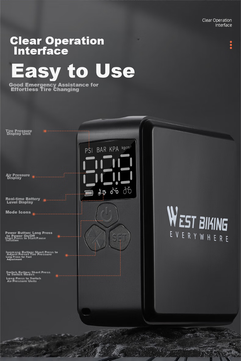 WestBiking Electric Air Pump Inflator for Bicycles And Electric Bikes, Universal Equipment 8
