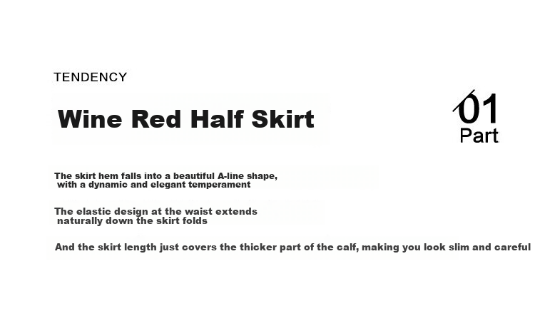 Dme [Crimson French-Style Midi Skirt], Waist-Symmetric Pleated Sharp Long Skirt, Crimson, M 5