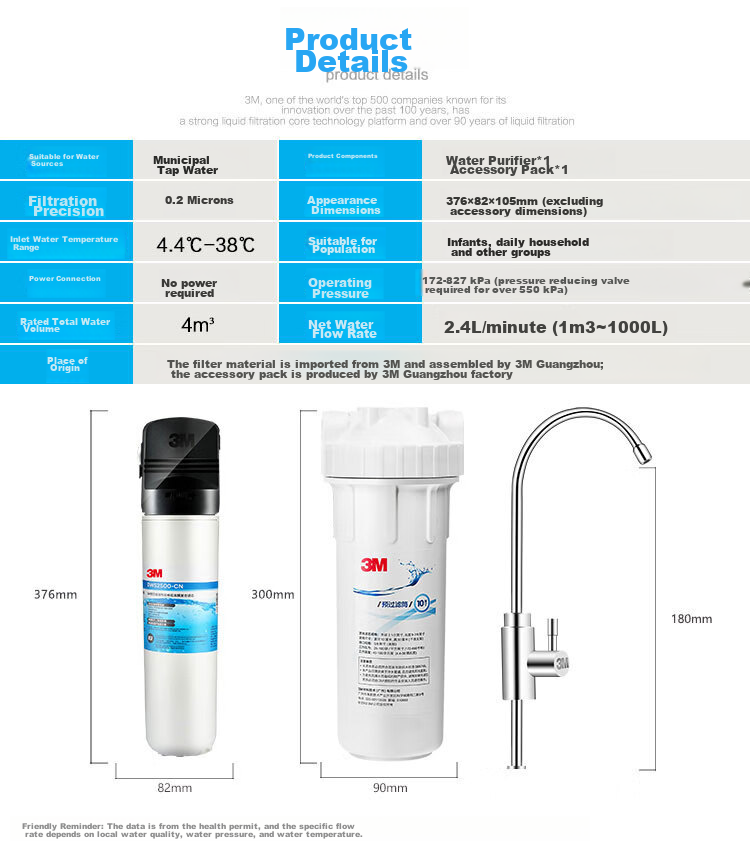 3M Water Purifier for Home Use, Zero Wastewater Direct Drinking Under-Sink 2.4L/min High Flow Rate 4000L Treatment Capacity 800G Filter DWS2500-CN 11