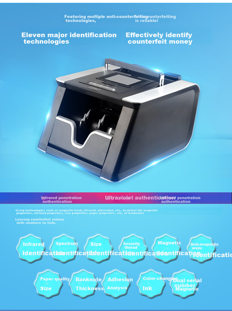 KONYEE Banknote Counter, Professional Banknote Counting And Verification Machine, Commercial And Home Use, Supports New RMB National Standard B-Class, Portable Banknote Counter, JBYD-KY952(B) 2