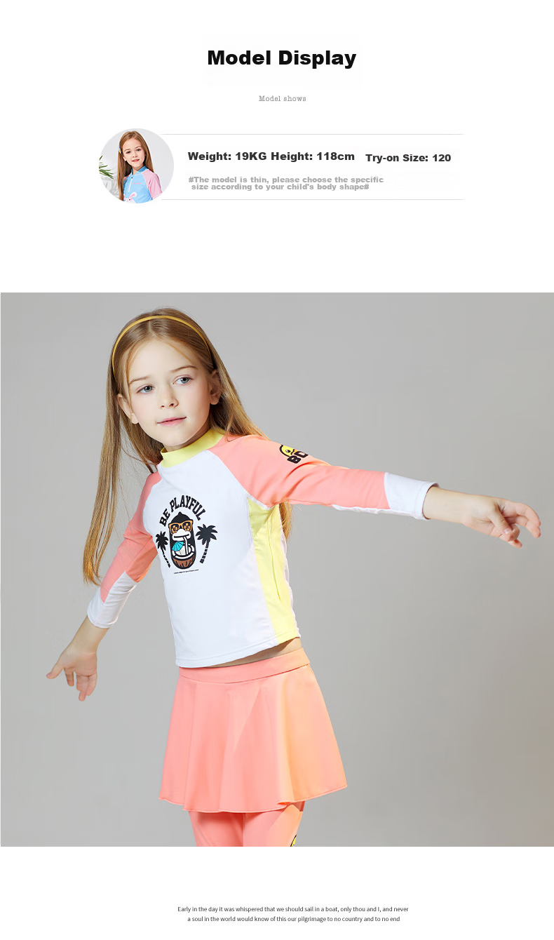 B.Duck Children's Two-Piece Swimsuit, Girls' Sun Protection Surfing Suit with Long Sleeves And Pants, Warm Hot Spring Swimwear 9