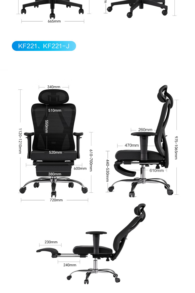 Deli KF221-J Ergonomic Chair, Height Adjustable Armrest Office Computer Chair, Alloy Feet with Footrest, Premium Versio 24