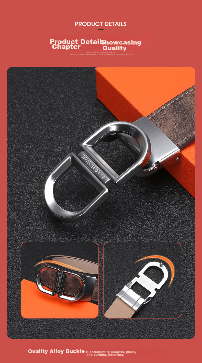 ELLE HOMME Men's Belt, Top-Grain Leather Buckle Waistband, Hollow Buckle Dress Pants Belt, Birthday Gift for Boyfriend 4