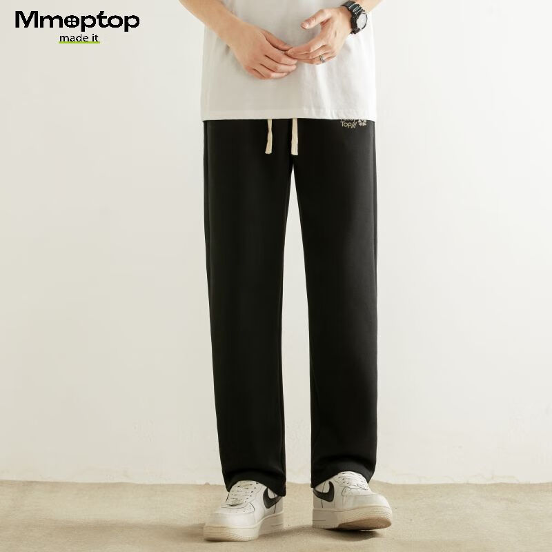 MMOPTOP Men's Casual Pants, Spring And Summer Cotton Trendy Thin Loose-Fitting Draping Wide-Leg Trousers, FY06 Black L