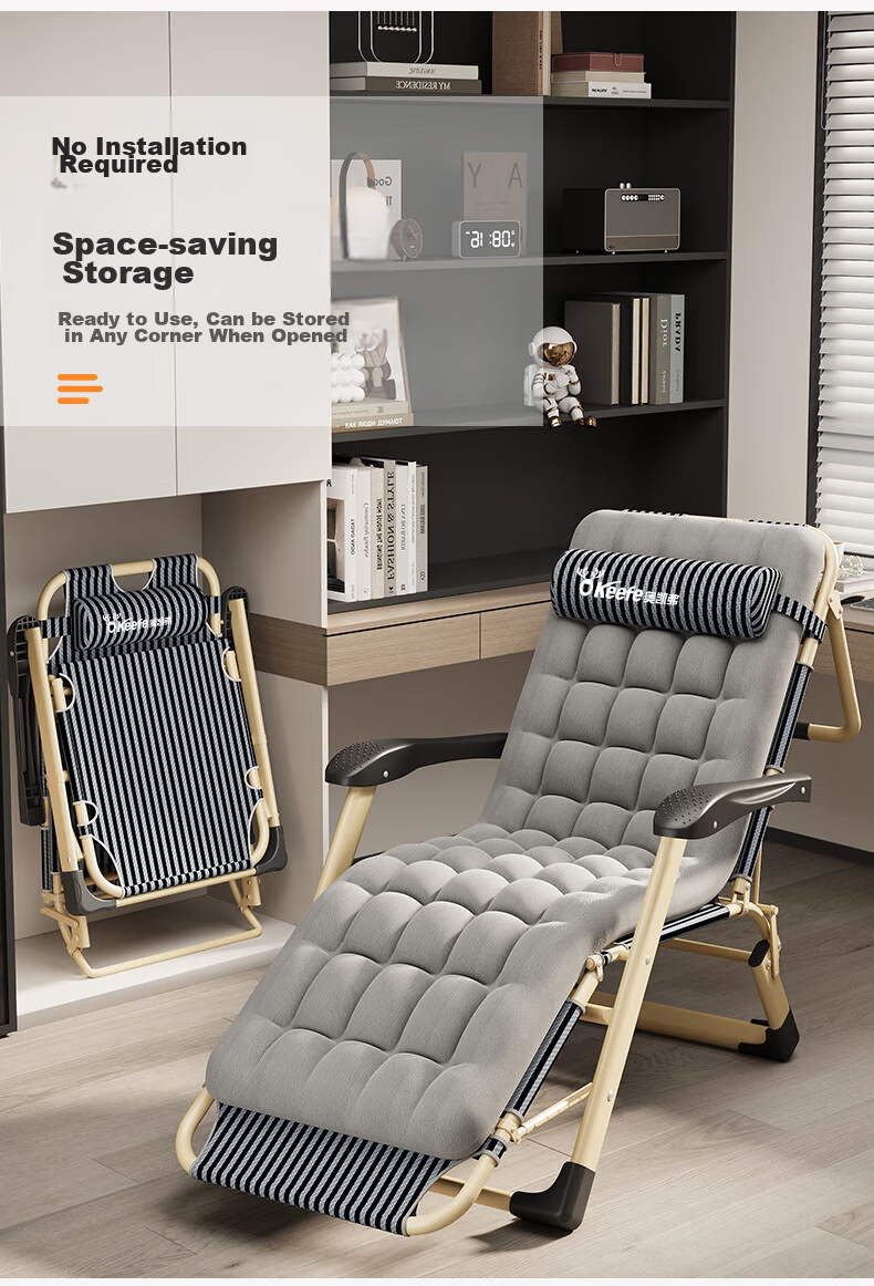 OKeefe Folding Bed Lounger, Office Nap Chair, Single Bed, Siesta Chair, Nap Bed, Accompanying Care Bed, with Reinforced Support Rod 6
