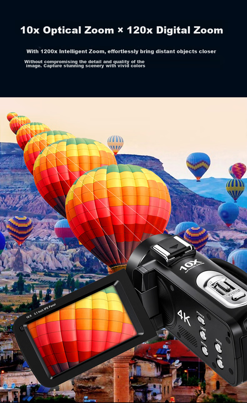 ORDRO AC7 4K HD Camera Professional Live Streaming Camera Digital DV Recorder, 10x Optical Zoom Vlog Short Video Home Travel Conference All-In Recording Device 8