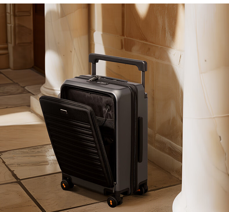 LEVEL8 Suitcase Travel Luggage for Men And Women, Business Carry-On with Front Opening, Wide Handle, Creator Series in Gray 7