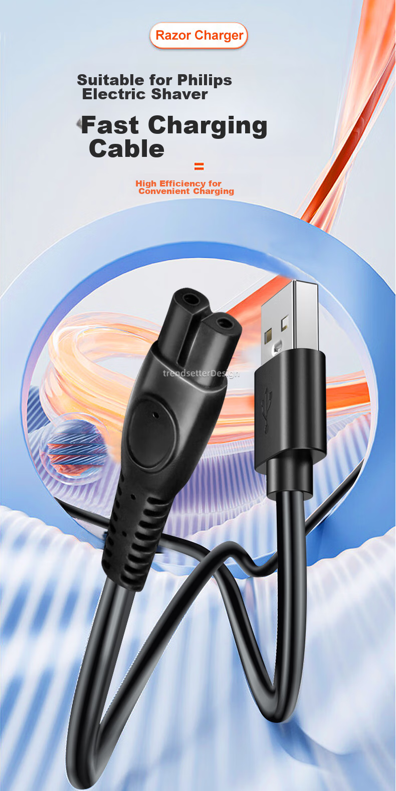 Trendsetter AUX Hair Clipper Charging Cable, Electric Trimmer Charger for A1/A5/A6/A7/A8/S7/S8/X1 Shaver, Power Cord Accessory 1