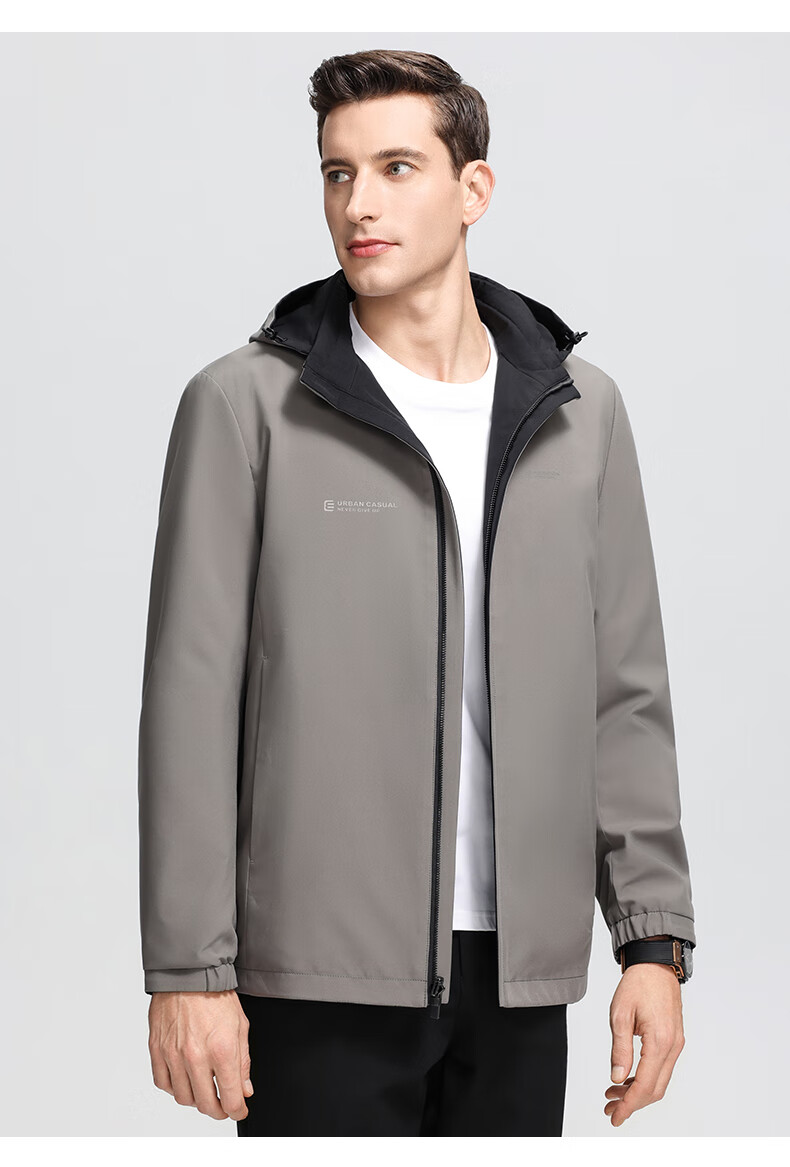 ROMON Double-Sided Lapel Jacket for Men with Detachable Hood, Easy-Care Business Coat for Young And Middle-Aged Men in Spring 9