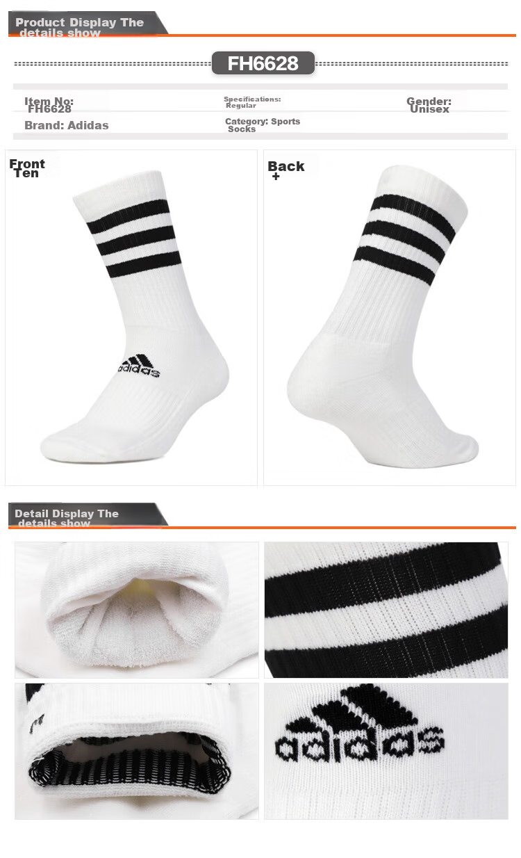 Adidas ADIDAS Men's And Women's Accessories Series 3S CSH CRW1P Sports Socks FH6628 Size M 3
