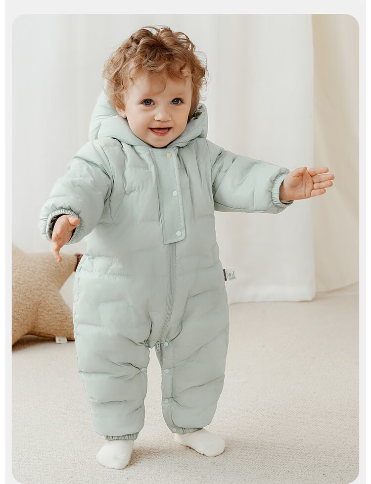 TONGTAI Baby Down Jacket One-Piece Autumn Winter Unisex Hooded Romper Three-Proof Duck Down Crawling Suit Warm Yellow 100cm 2