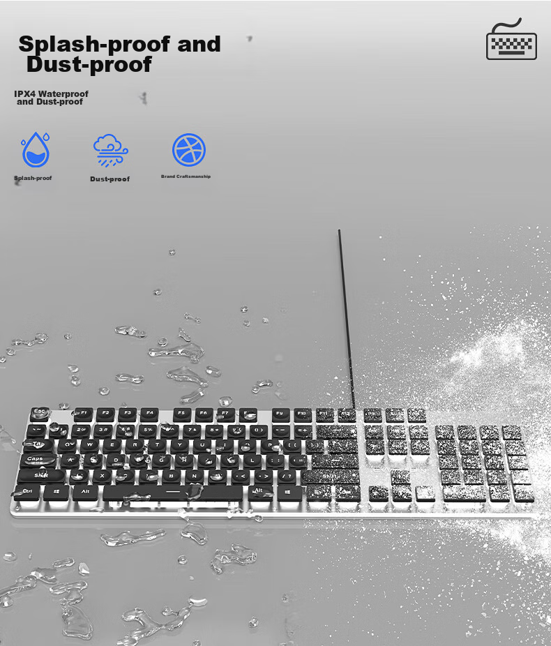 EWEADN GX710S Mechanical-Feel Wired Keyboard, Wireless Office Desktop Computer Laptop 104-Key Mouse Set, Low-Profile Membrane Gaming E-Sports Mouse Peripherals 10