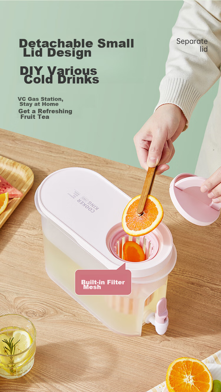 COOKER KING Large Capacity Cold Water Pitcher with Tap for Summer Heat Relief, Refrigerator Storage, Pink Purple, 3.9L 5
