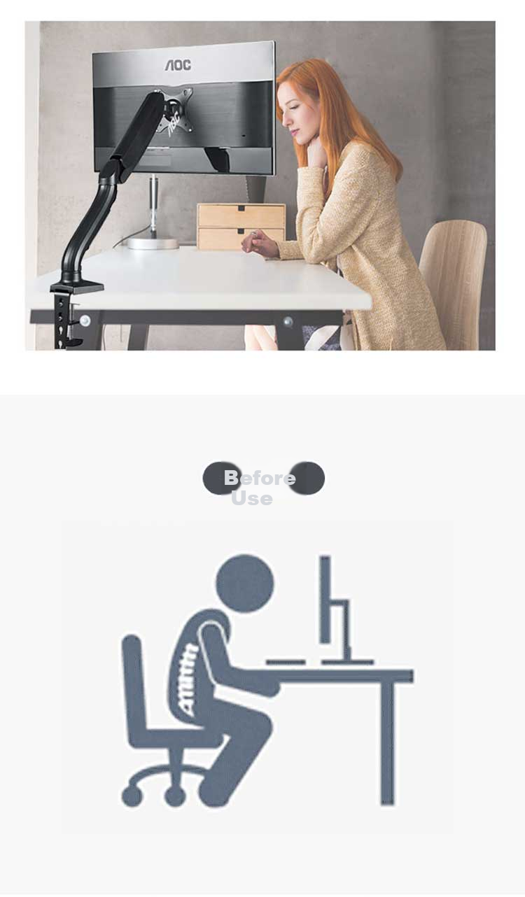 AOC SBX15 Black Single Monitor Stand, Rotating Computer Mount, No Drilling Required Desk Stand, Screen Support, Monitor Riser, 360° Rotatio 3