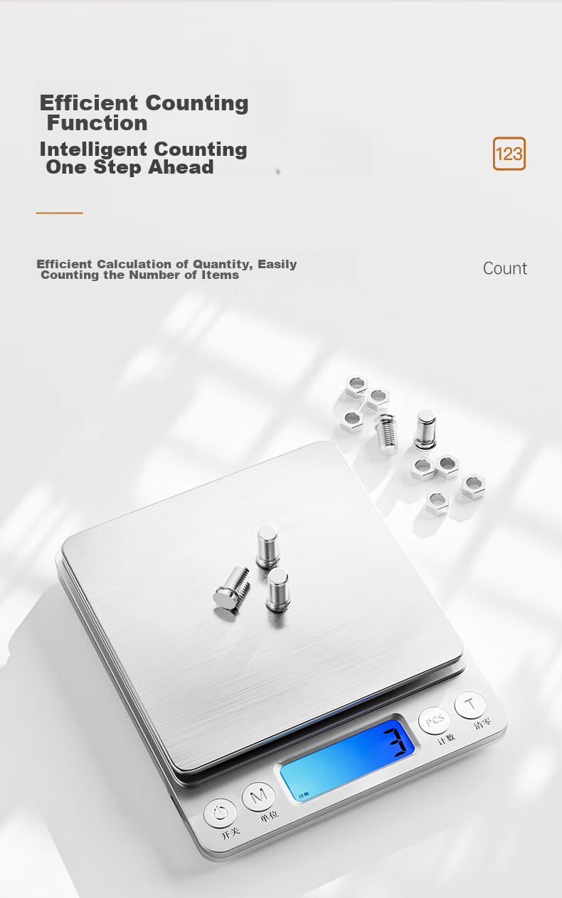 Meilen Electronic Kitchen Scale, Small High-Precision Baking Scale, Gram Weighing Food Scale, Stainless Steel Surface, 0.1g 12