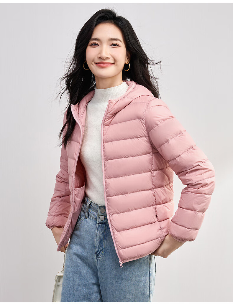 JEANSWEST 2025 Winter Hooded Lightweight Short Down Jacket White Duck Down Warm Comfortable Light Blue XL 8