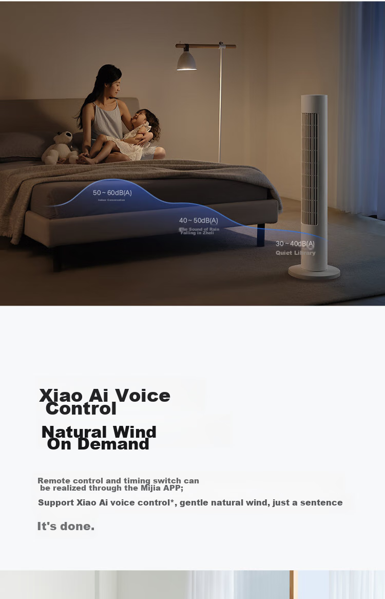 Mijia Xiaomi Electric Fan, Floor Fan, Tower Fan, Bladeless Fan, DC Inverter, Wide-Angle Natural Wind, Quiet Operation, Energy-Saving, Smart Control, APP with 100-Level Adjustment 6