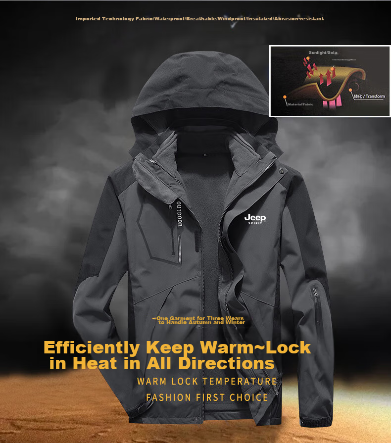 JEEP SPIRIT Men's Windbreaker Jacket for Spring, Autumn And Winter, Three-In Outdoor Sports Loose-Fitting Coat, Black, Size L 4