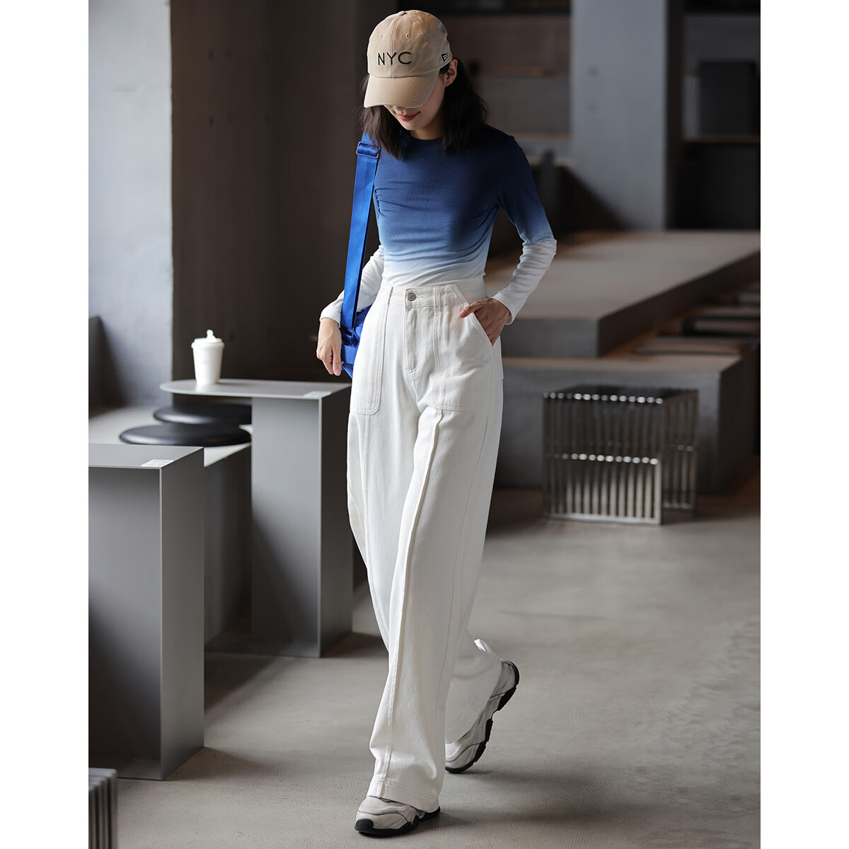 Dme Old Money Style Wide-Leg Spring Casual High-Waisted Slimming Straight-Leg Jeans for Women, Off-White, Size L