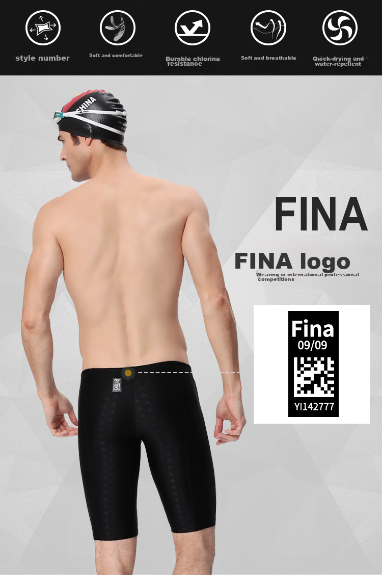 YINGFA Racing Swim Trunks for Men, FINA Certified International Swimming Federation Competition Training Shark Skin Imitation Swim Shorts, Black 7