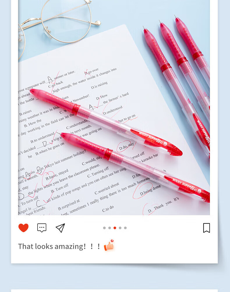M&G Lingzhi Series 0.38mm Red Gel Pen Student Cap-Off Needle Tip Signature Pen GP1212C 3-Pack 2