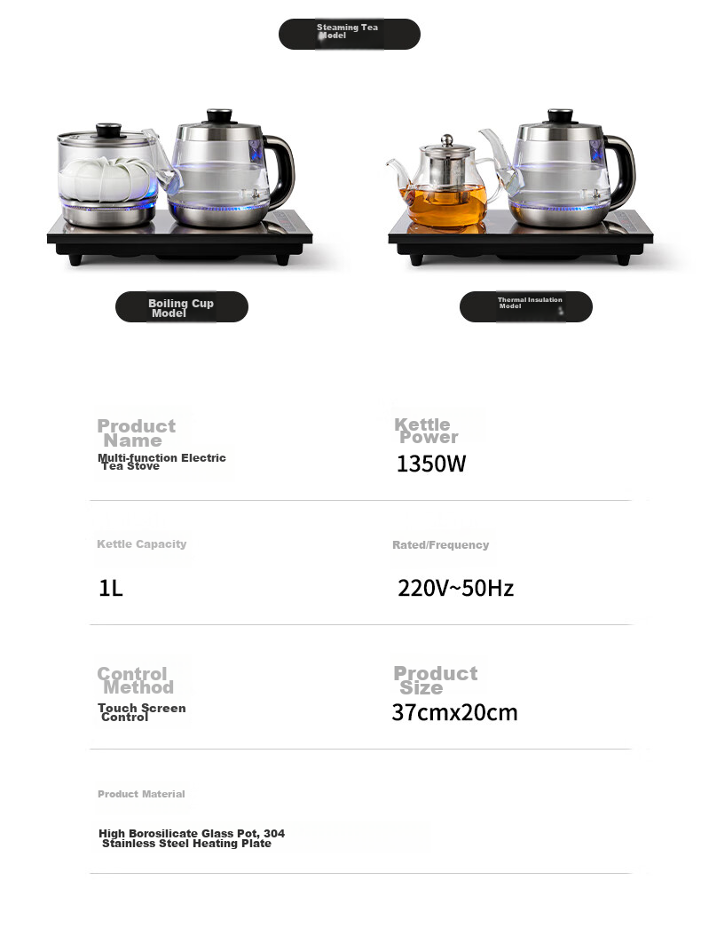 Biooner Fully Automatic Electric Kettle with Water Dispenser, Tea Maker, And Tea Table All-In for Home And Office Use, Integrated Tea Set XT-S07 Silver-Gray Three-Piece Set 1L 24
