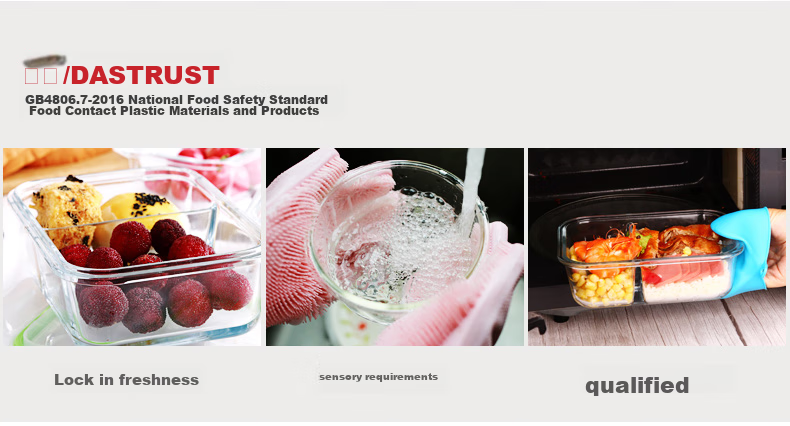 Chuangde Heat-Resistant Glass Food Storage Container, Microwave-Safe Lunch Box for Office Workers, Three-Compartment 1020+700ml with Bag 3