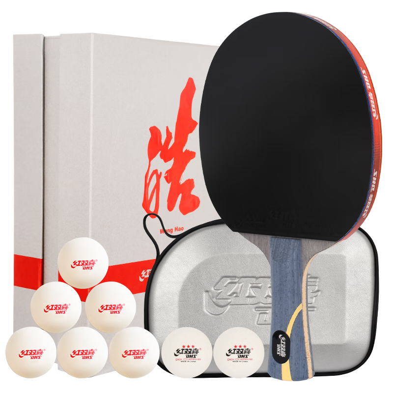 DHS Wang Hao Star Double-Sided Anti-Grip Table Tennis Racket (Fast Shipping from Beijing Warehouse + 8 Balls + Racket Case), Penhold Grip Table Tennis Paddle