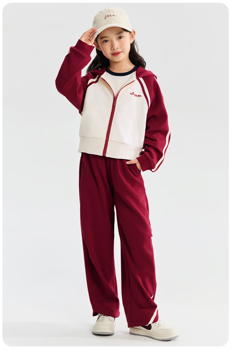 QQ DUCK Children's Clothing Set, Girls' Cardigan Jacket And Pants, Student Sportswear, Line Art Heart Pattern, Navy Blue; Size 165 1