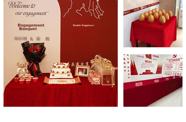AVIVI Velvet Conference Tablecloth, Exhibition Event Red Tablecloth, Wedding Rectangular Coffee Table Cover, 2*3m Wine Red 6