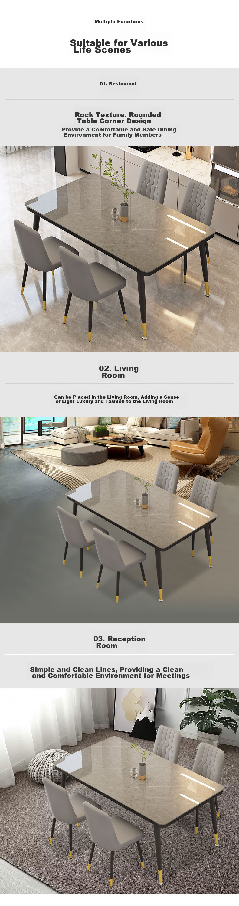 Fanshe Dining Table Set for Home Use, Suitable for 4-6 People, Rock Slab Pattern Glass Table with Chairs for Small Apartments 7