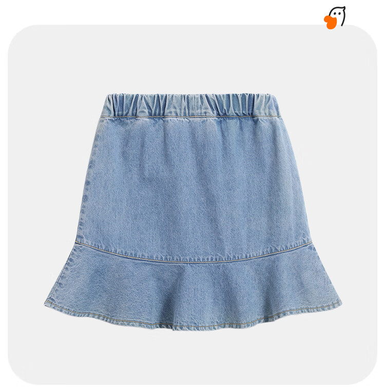 QQ DUCK Girls' Short Denim Skirt Summer Wear for Children And Teenagers, Heart Pattern Light Blue; Size 150 7