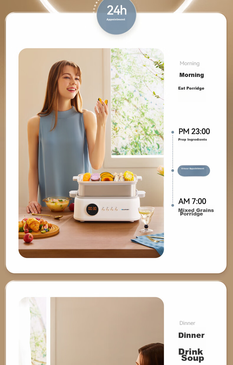 BLAUPUNKT Stainless Steel Electric Steamer, Multifunctional Steaming And Stewing Pot, 10L Double-Layer Steamer, All-In 24H Smart Reservation Cooking Pot, Steamed Bun Electric Stew Pot ZG03B 25