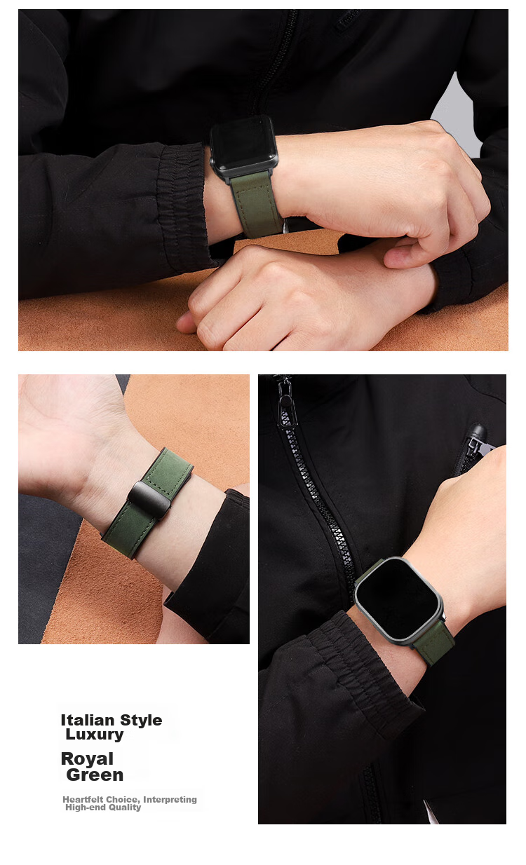 MSSM Compatible Apple Watch Band, Apple Watch Crazy Horse Pattern Magnetic Buckle Genuine Leather IWatch Strap S12/11/ultra4/S10/9/8/SE3, Dark Brown, 38-42 15