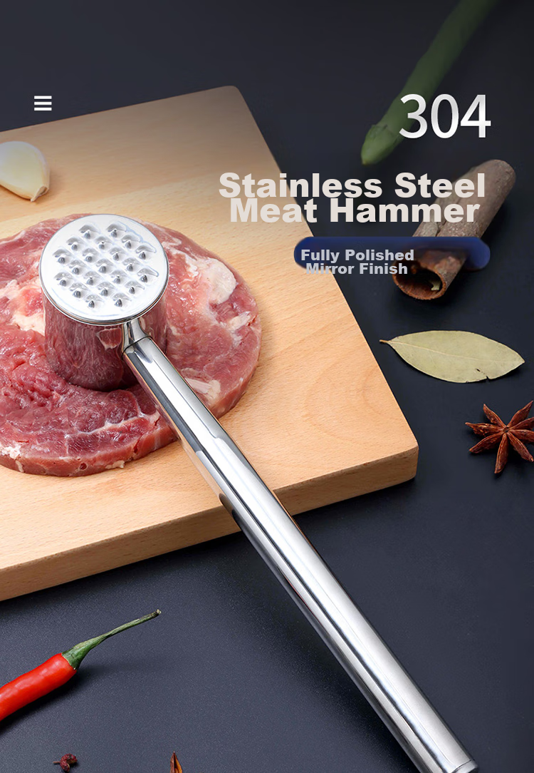 BJ 304 Stainless Steel Meat Tenderizer, Steak Mallet, Meat Chopper, Home Use Meat Tenderizer, Meat Tenderizing Tool 1