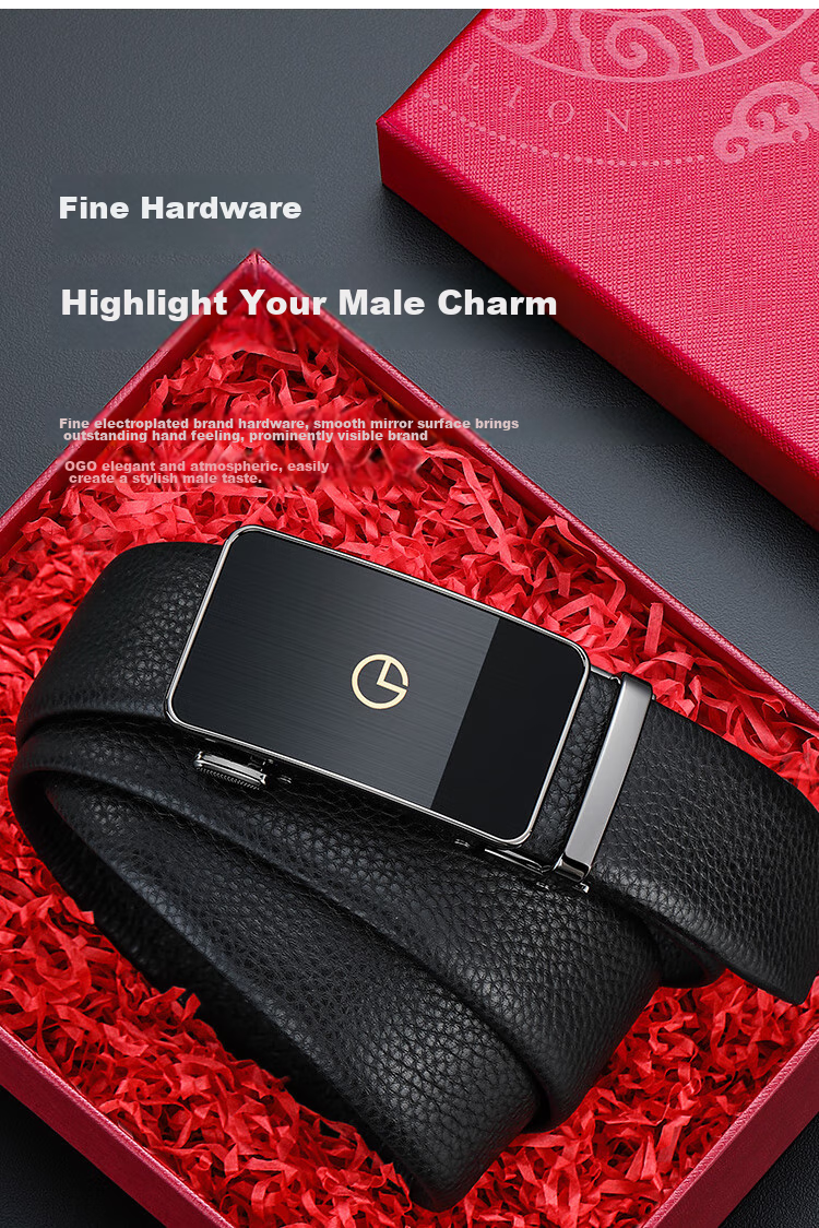 Goldlion Men's Automatic Buckle Belt, Business Casual Waistband Gift Box, Top-Grain Leather Trouser Belt, Birthday Gift 7