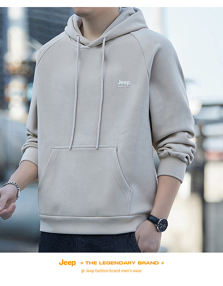 JEEP Men's Hoodie, Spring And Autumn Season, Loose-Fitting Long Sleeve T-Shirt, Trendy Heavyweight Clothing for Men, Gray, 3XL 11