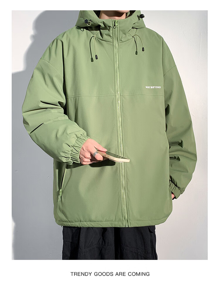 Dingfengbaoluo Men's American Style Cotton Jacket Autumn Winter Casual Thickened Windproof Hooded Warm Cotton Coat DFM18 Light Khaki XL 5