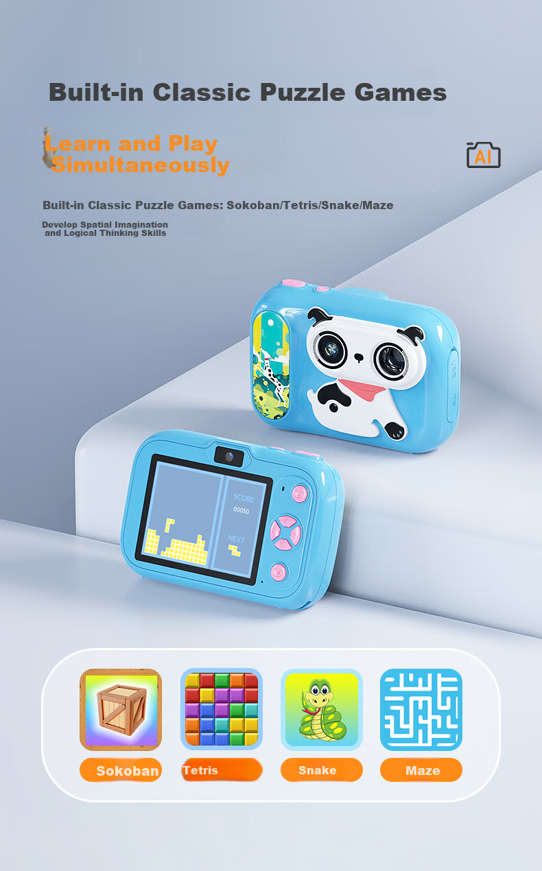 CAIZU 61 Children's Day Gift - A1 Kids Camera with Dual Front and Rear Lenses, Student Photo Recognition Early Education Learning Machine, AI Educational Dialogue Storytelling Camera 12