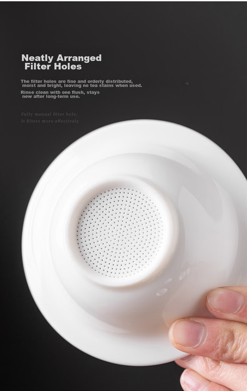 Edo Tea Strainer, White Porcelain Tea Filter, Tea Infuser with Separation, Ceramic Fair Cup with Integrated Tea Filter, Tea Set 13