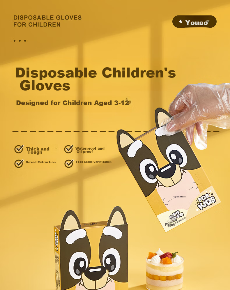 YOUAO Children's Disposable Gloves, 200 Pieces, Thickened Food-Grade PE, Leak-Proof, for Kids Aged 3-12, Toddlers And Babies 1
