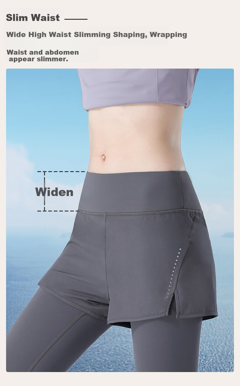 CAMEL Fleece-Lined Faux Two-Piece Fitness Pants for Women, High-Waisted Tight Running Trousers Y24CA4L0612 Phantom Black S 7