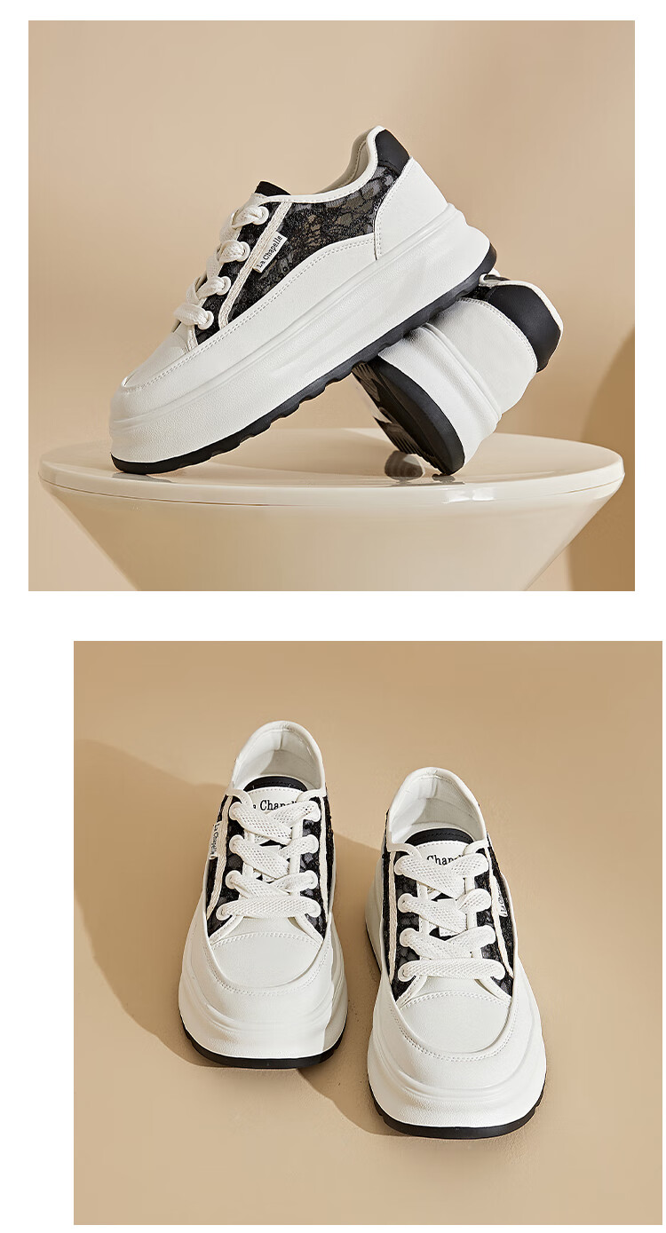 La Chapelle Women's Shoes, Thick-Soled Mesh Breathable Casual Shoes, Low-Top Soft-Bottom Sneakers-FMJ003, White, Size 36 5