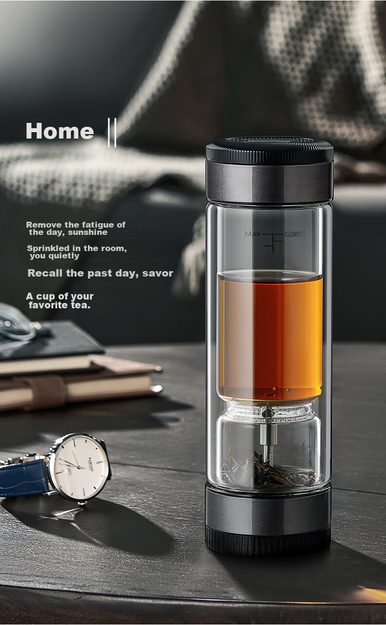 Chazhilian Tea Infuser Cup Premium Titanium Edition High-Quality Double-Layer Glass Cup with Filter for Men And Women, Portable Tea Mug, Mid-Autumn Festival Gift Water Bottle 4