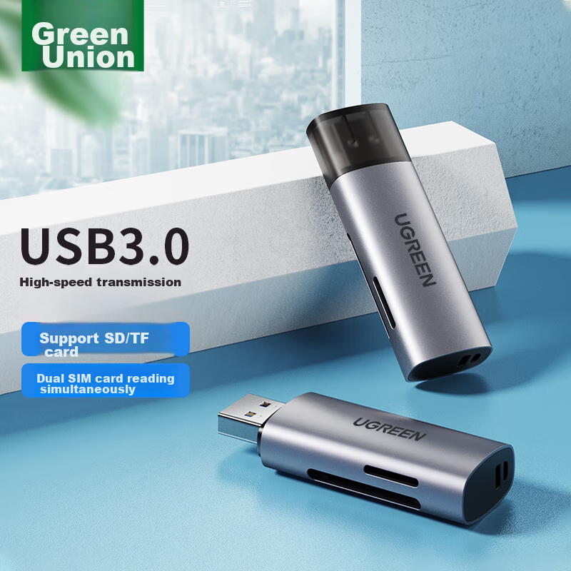 UGREEN USB3.0 High-Speed Card Reader, SD/TF Multi-In Card Reader, Compatible with Smartphones, DSLR Cameras, Dash Cams, Surveillance Storage Memory Cards, Dual Card Dual Read 60723