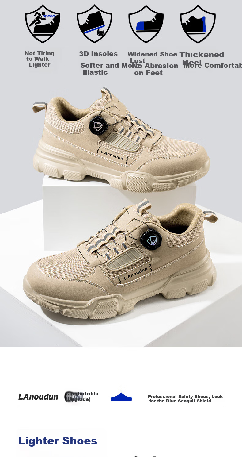 Lanoudun Safety Shoes for Men, Summer Breathable Soft-Soled Anti-Smashing Steel Toe Cap Puncture-Resistant Lightweight Work Safety Construction Site Shoes DL266 Size 44 2
