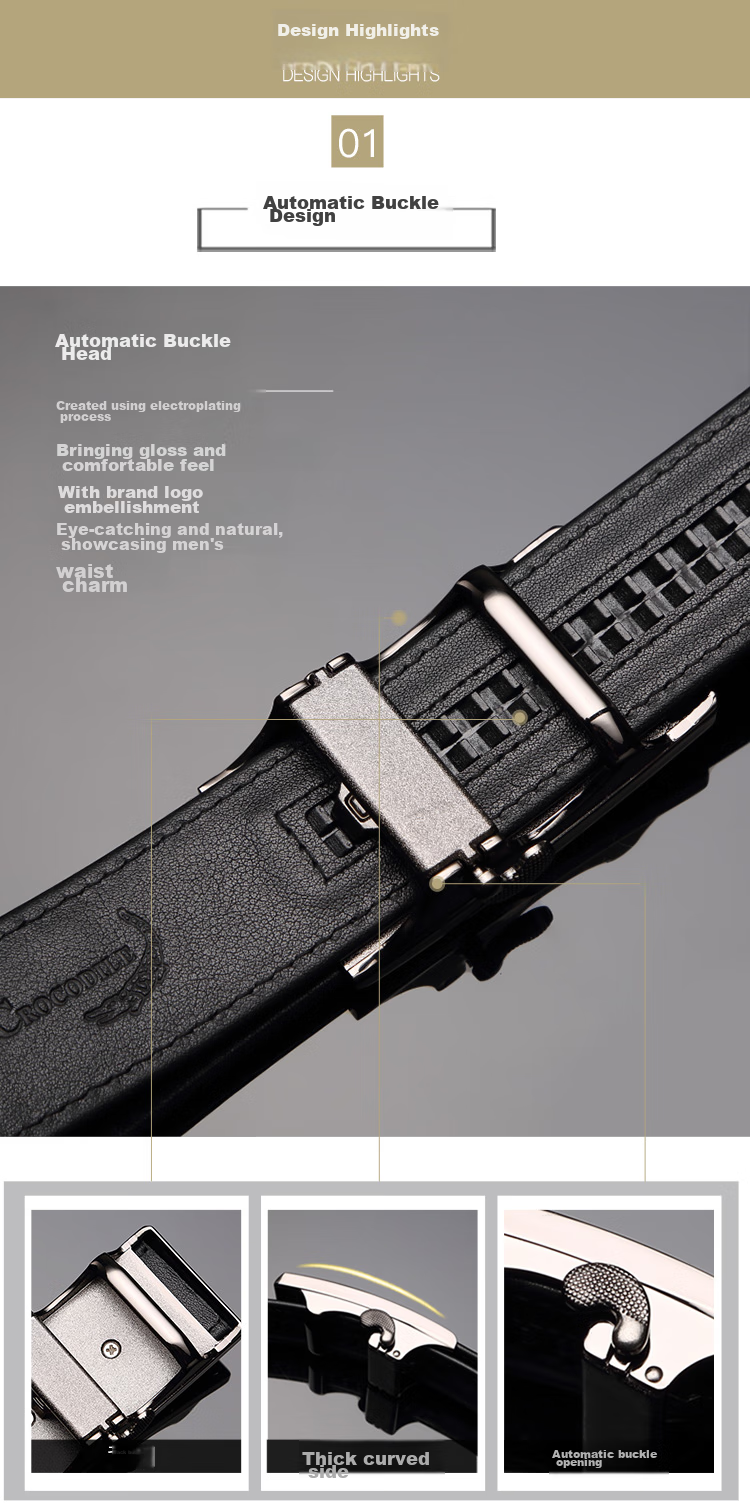 CROCODILE [Double Bone Crocodile Skin] Belt Gift Box, Men's Cowhide Business Inner Wear Automatic Buckle Waistband, Birthday Gift D261 7