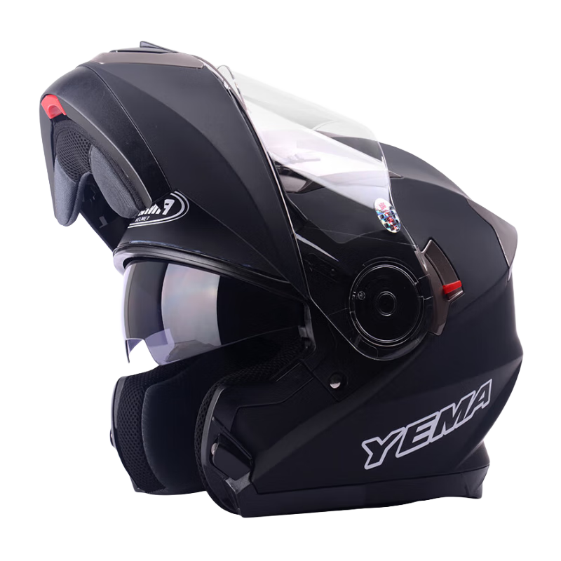 YEMA Motorcycle Helmet for Men, 3C Certified Flip-Up Helmet, Winter Dual-Lens Full-Face Motorcycle Helmet, All-Season Universal Fit, XL Size, Matte Black
