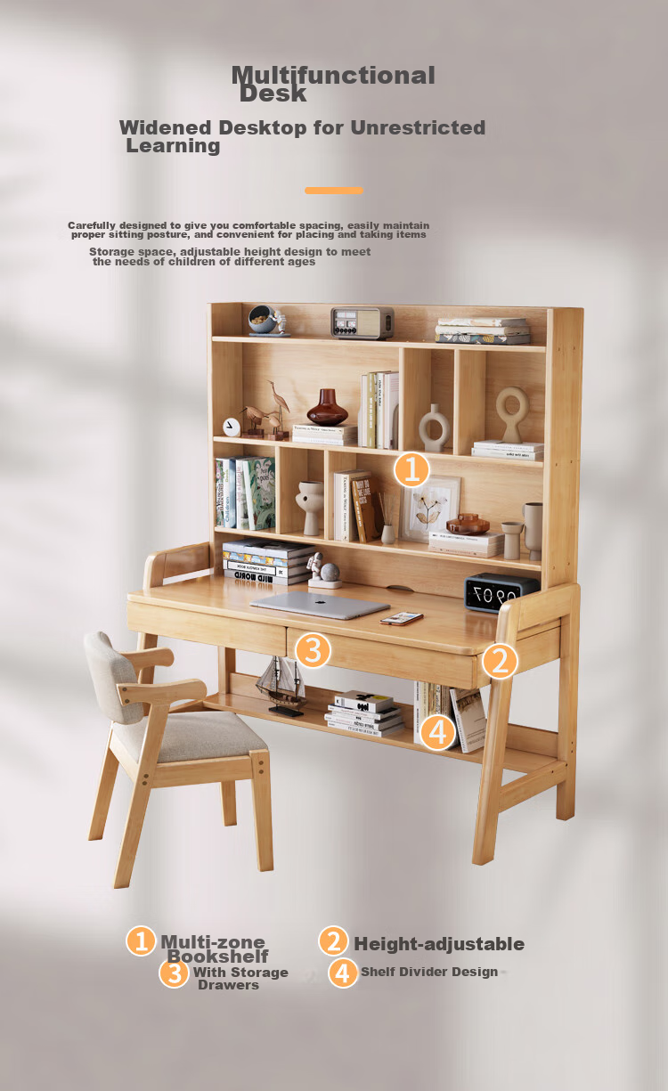 Huazhou Desk, Home Modern Minimalist Computer Desk, Bedroom Study Table with Bookshelf, Office Desk, 0.9 Meter, Walnut Color, Single Desk 4