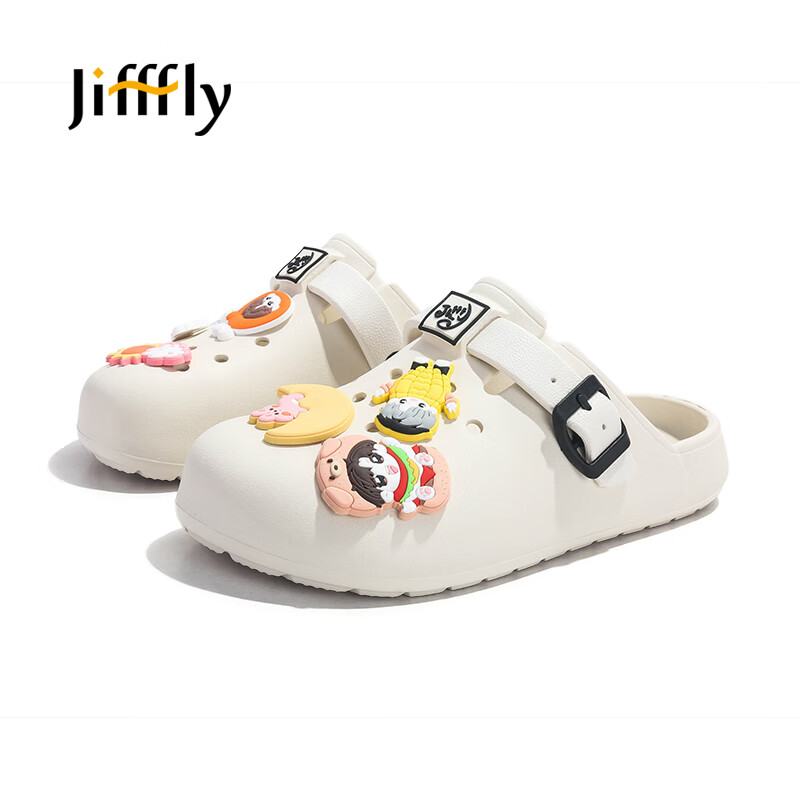 Jifffly Breathable Versatile Perforated Shoes for Men, Casual Non-Slip Sandals for Couples, White, Size 39-40